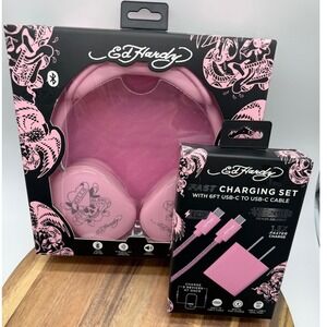 Ed Hardy Pink Headphones & 20W Fast Charging Bundle 0570